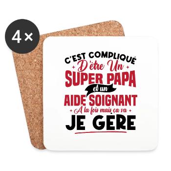 Un super papa et un aide soignant - Dessous de verre (lot de 4) - blanc - Devant