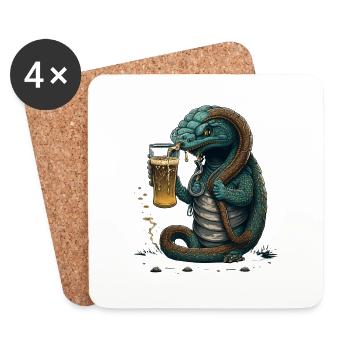 Coole Echse mit Bier Comic Illustration - Untersetzer (4er-Set) - Weiß - Vorne