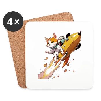 Kriko le chat astronaute - Dessous de verre (lot de 4) - blanc - Devant