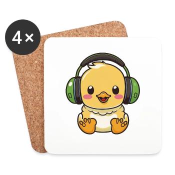 Kawaii Mignon Happy Canard Coloré avec des écouteurs - Dessous de verre (lot de 4) - blanc - Devant