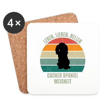 Leben Lieben Bellen, Cocker Spaniel Weisheit - Untersetzer (4er-Set) - Weiß - Vorne