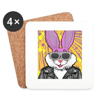 Lapin cool - Dessous de verre (lot de 4) - blanc - Devant