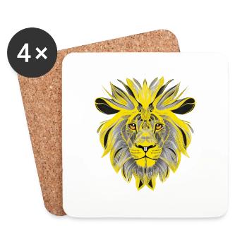 Lion Head Art Design Portrait Illustration Yellow - Coasters (set of 4) - white - Front