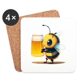 Funny and cute bee with beer - Coasters (set of 4) - white - Front