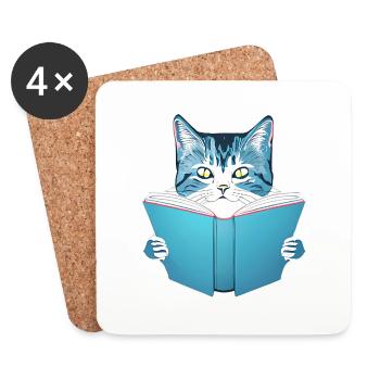 Bücher Kater Katze Lesen Kätzchen Buch Hauskatze - Untersetzer (4er-Set) - Weiß - Vorne