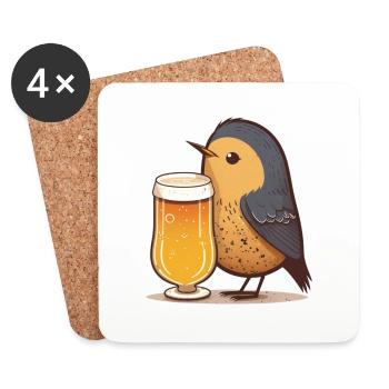 Kleiner Vogel mit Bier - Untersetzer (4er-Set) - Weiß - Vorne