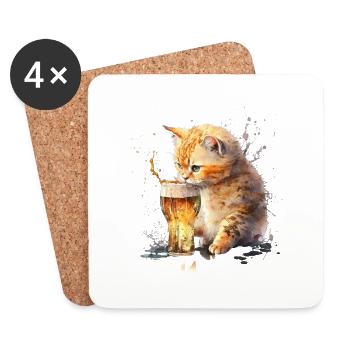 Un chat mignon savoure un verre de bière - Dessous de verre (lot de 4) - blanc - Devant
