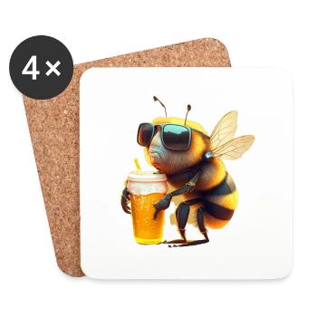 Abeille cool avec bière et lunettes de soleil - Dessous de verre (lot de 4) - blanc - Devant