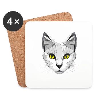 Cat Graphique Low Poly - Dessous de verre (lot de 4) - blanc - Devant