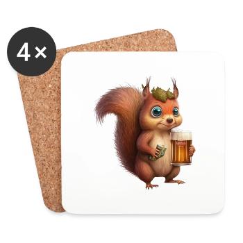 Süßes Eichhörnchen mit Bier - Untersetzer (4er-Set) - Weiß - Vorne