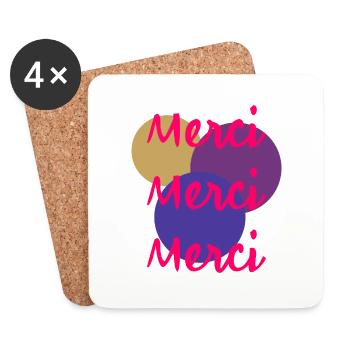MERCI. THANKS. THANK YOU. ANNIVERSAIRE. NAISSANCE. - Dessous de verre (lot de 4) - blanc - Devant
