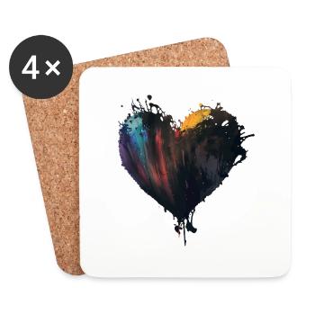 Gouttes de couleur de cœur colorées - Dessous de verre (lot de 4) - blanc - Devant