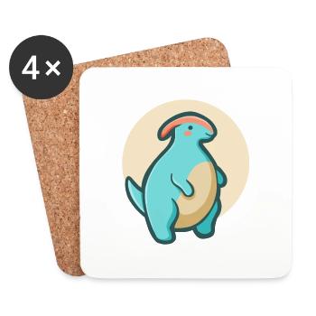 Parasaurolophus potelé mignon, Dino - Dessous de verre (lot de 4) - blanc - Devant