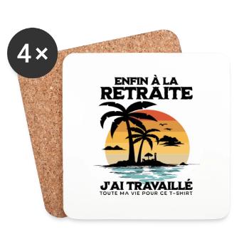 Enfin la retraite humour retraité cadeau drôle - Dessous de verre (lot de 4) - blanc - Devant