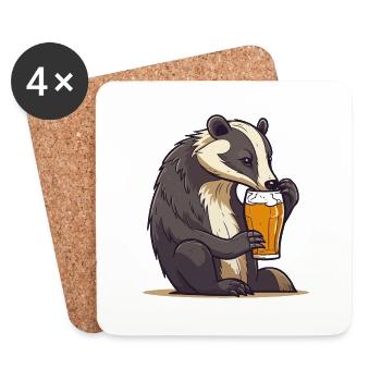 Le blaireau boit de la bière - Dessous de verre (lot de 4) - blanc - Devant