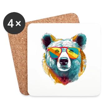 Icko l'ours cool - Dessous de verre (lot de 4) - blanc - Devant