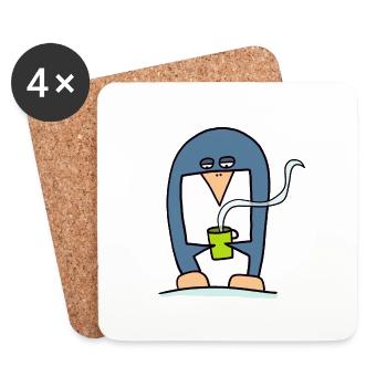 Pinguin trinkt Kaffee - Untersetzer (4er-Set) - Weiß - Vorne