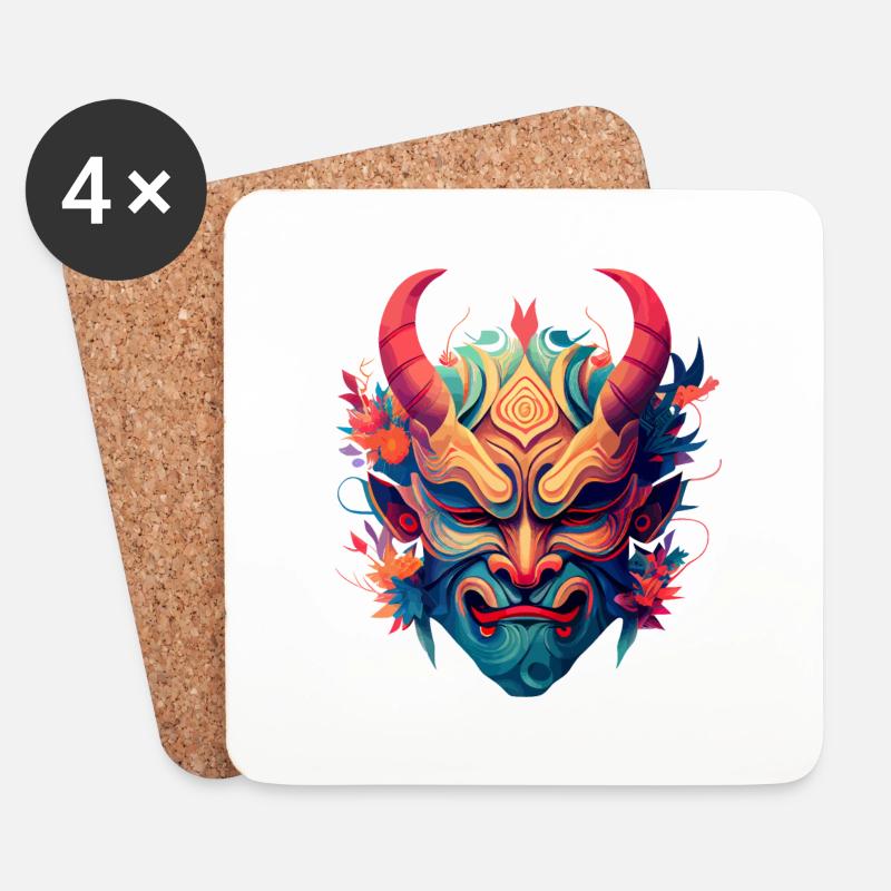 Oni Mask III - Untersetzer (4er-Set) - Weiß