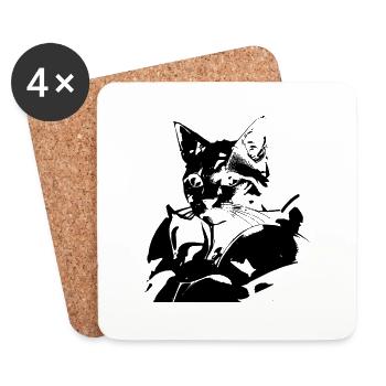 Katze mit Rüstung - Untersetzer (4er-Set) - Weiß - Vorne