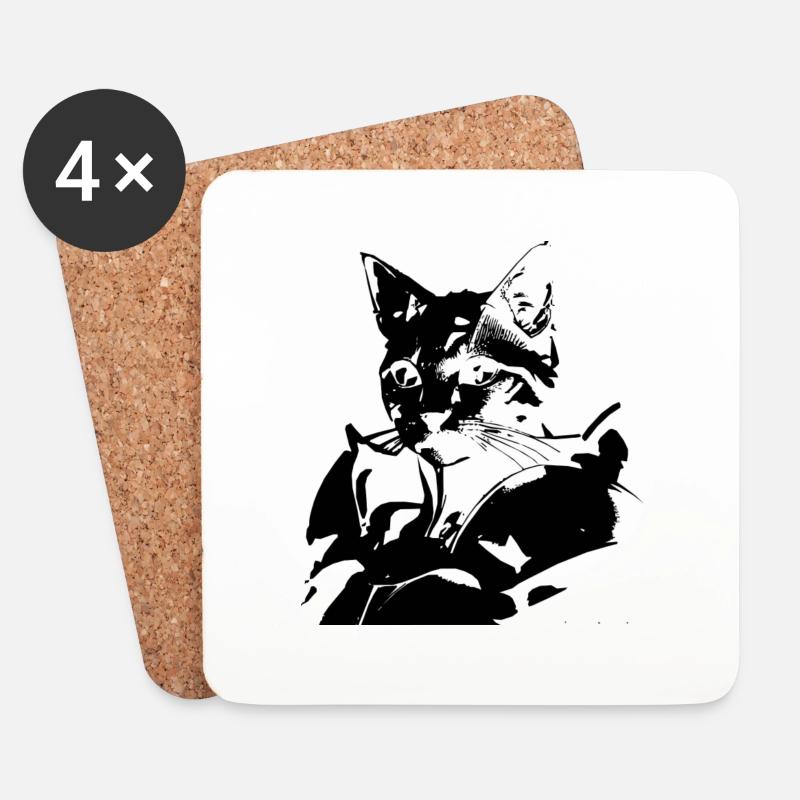 Katze mit Rüstung - Untersetzer (4er-Set) - Weiß