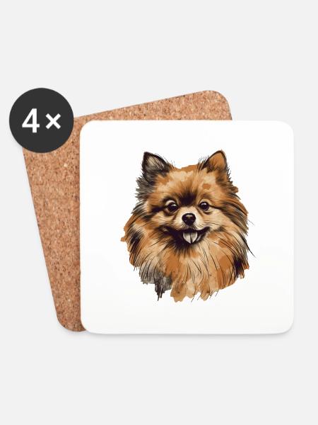 Pomeranian Zwergspitz Zeichnung - Untersetzer (4er-Set) - Weiß