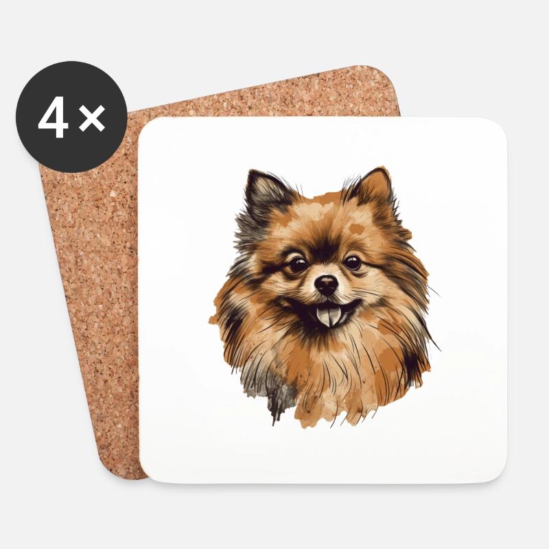 Pomeranian Zwergspitz Zeichnung - Untersetzer (4er-Set) - Weiß