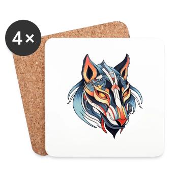 Wolf Neo Traditional Tattoo Drawing - Coasters (set of 4) - white - Front