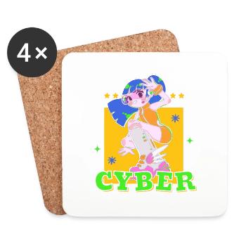 Cute cyber punk retro anime girl - Coasters (set of 4) - white - Front
