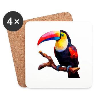 Polygonaler Tukan auf Ast - Künstlerisches Vogel - Untersetzer (4er-Set) - Weiß - Vorne