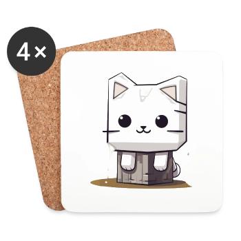verträumte Marshmello Kitty "Sticky" - Untersetzer (4er-Set) - Weiß - Vorne