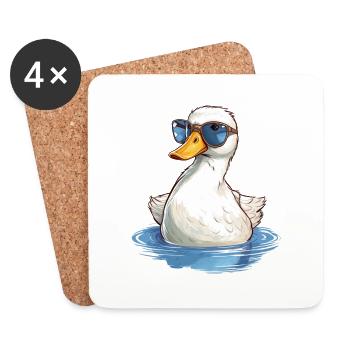 Süße Ente Küken im Sommer mit Sonnenbrille - Untersetzer (4er-Set) - Weiß - Vorne