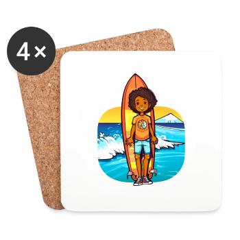 Surfing kids afroamerican - Coasters (set of 4) - white - Front