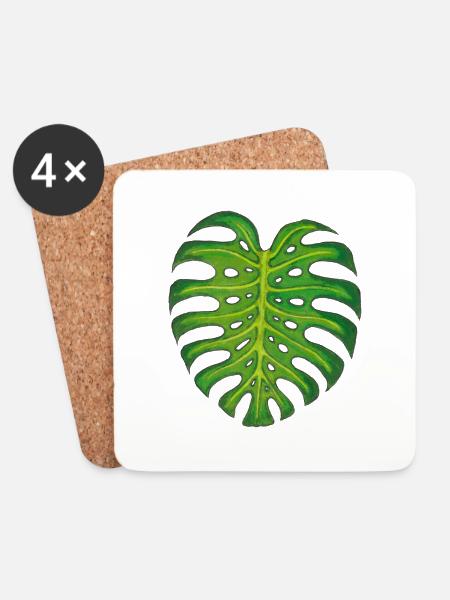 Monstera / Blatt - Untersetzer (4er-Set) - Weiß