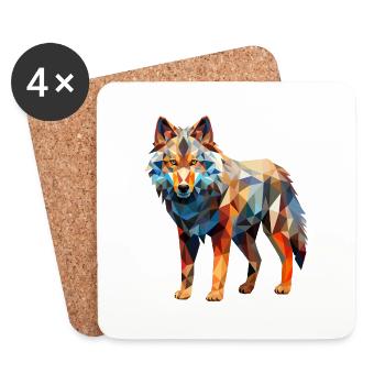 Wolf Geometrisch Zeichnung - Untersetzer (4er-Set) - Weiß - Vorne