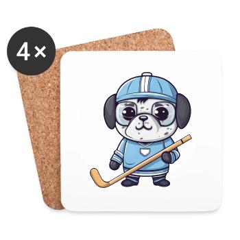 Mops spielt Eishockey, Lustiges Sportdesign für - Untersetzer (4er-Set) - Weiß - Vorne