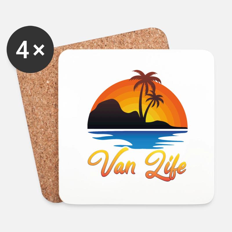 Van Life Sunset Beach Design - Untersetzer (4er-Set) - Weiß