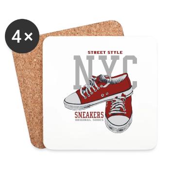 Red Sneakers b - Coasters (set of 4) - white - Front