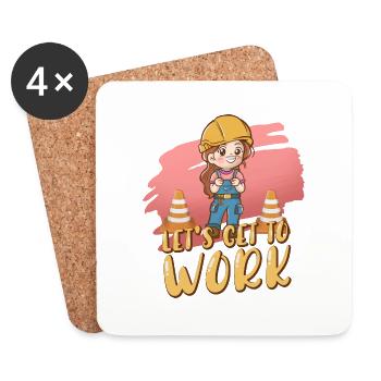 Bagger Baustelle Bauarbeiterin Mädchen I Geschenk - Untersetzer (4er-Set) - Weiß - Vorne
