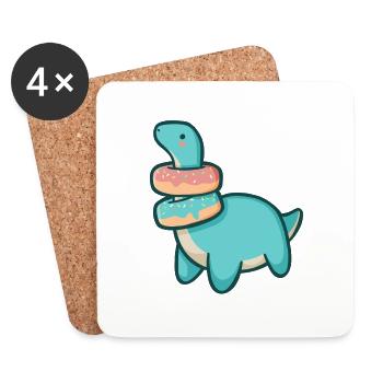 hugadino Dino mit Donuts, süßer Dinosaurier - Untersetzer (4er-Set) - Weiß - Vorne