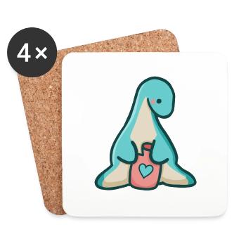 Dinosaure Hugadino avec bouillotte, mignon dinosaure - Dessous de verre (lot de 4) - blanc - Devant