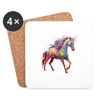 Einhorn Unicorn in Neon Garben - Untersetzer (4er-Set) - Weiß - Vorne