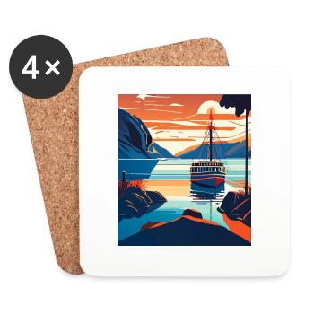 Modern Art Style - Boat On A River - Untersetzer (4er-Set) - Weiß - Vorne