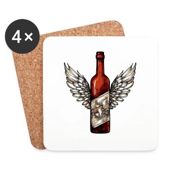 Bottle of winged wine n°2 - Coasters (set of 4) - white - Front