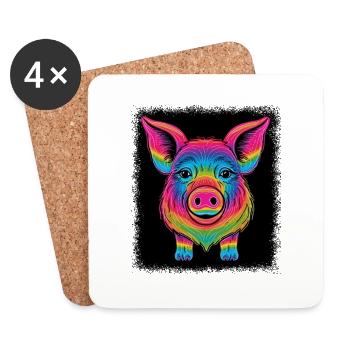 Happy Pig Caviidae Funny Dictons Citation de cochon drôle - Dessous de verre (lot de 4) - blanc - Devant