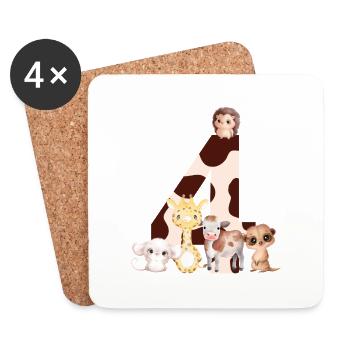 4e anniversaire - quatrième anniversaire animaux - Dessous de verre (lot de 4) - blanc - Devant