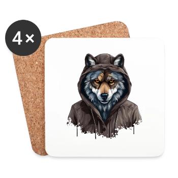 Gray wolf in street style | Wolf lovers - Coasters (set of 4) - white - Front