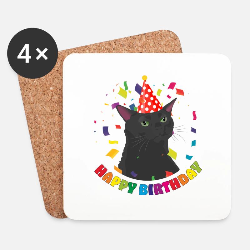 Abgestumpfte Katze feiert seinen Geburtstag - Untersetzer (4er-Set) - Weiß