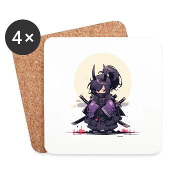 Conception d’anime épique de fille samouraï - Dessous de verre (lot de 4) - blanc - Devant