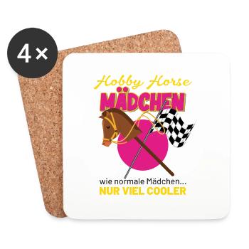 Hobby Horse Mädchen mit Steckenpferd & Zielflagge - Untersetzer (4er-Set) - Weiß - Vorne