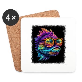 drôle citation anniversaire cadeau idée tête de poisson - Dessous de verre (lot de 4) - blanc - Devant